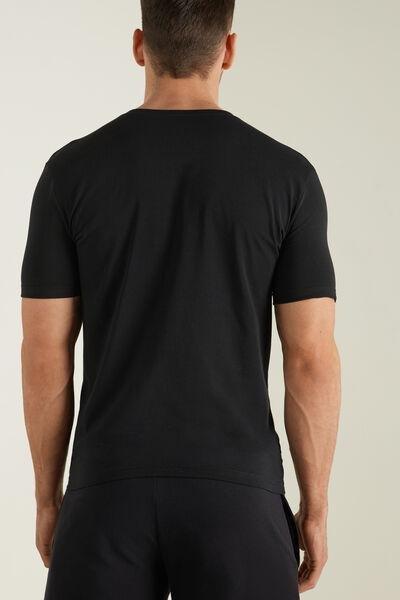 Black V-Neck Stretch-Cotton T-Shirt, , large image number 2