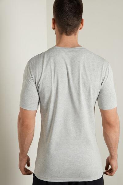 Grey V-Neck Stretch-Cotton T-Shirt, , large image number 2