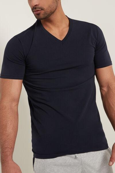 Navy V-Neck Stretch-Cotton T-Shirt, , medium