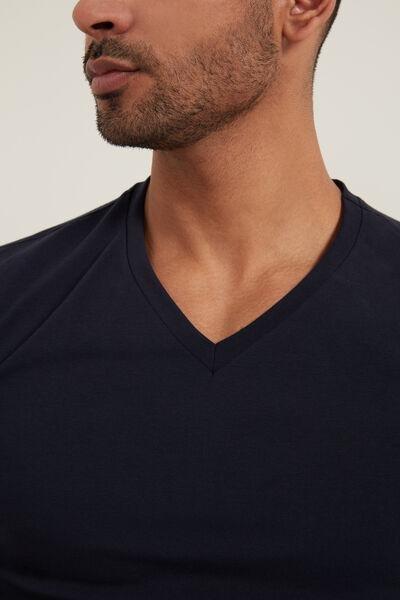 Navy V-Neck Stretch-Cotton T-Shirt, , large image number 3