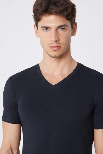 Navy V-Neck Stretch T-Shirt, Deep Blue, large image number 3