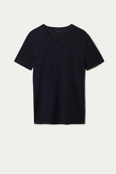 Navy V-Neck Stretch-Cotton T-Shirt, , large image number 4