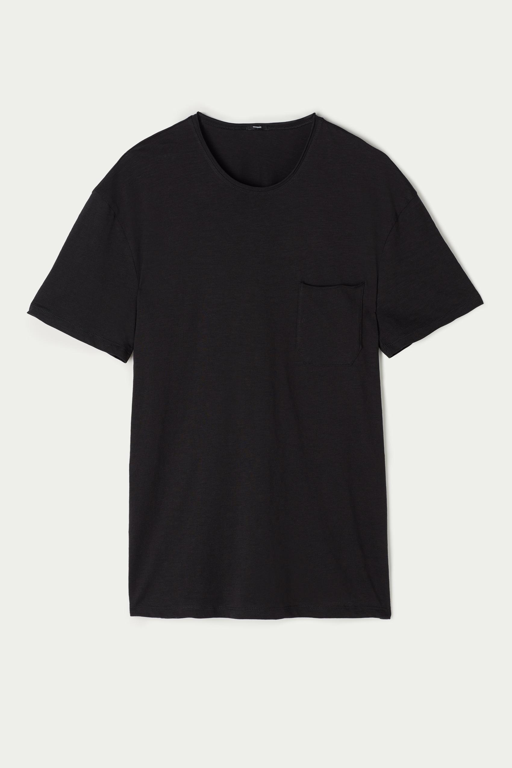 Black Cotton T-Shirt With Pocket, Men, , large image number 4