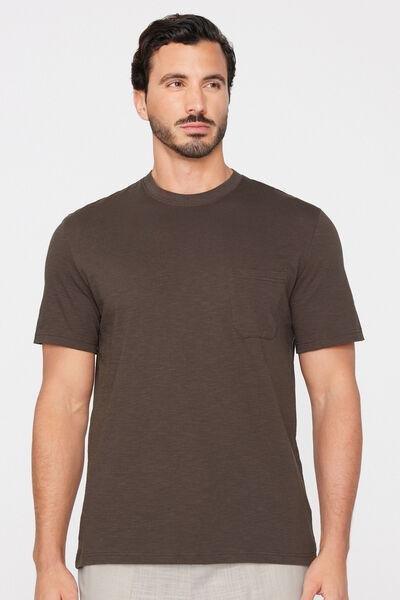 Brown Round Neck Slub Cotton T-Shirt, 5701_368Z, large image number 1