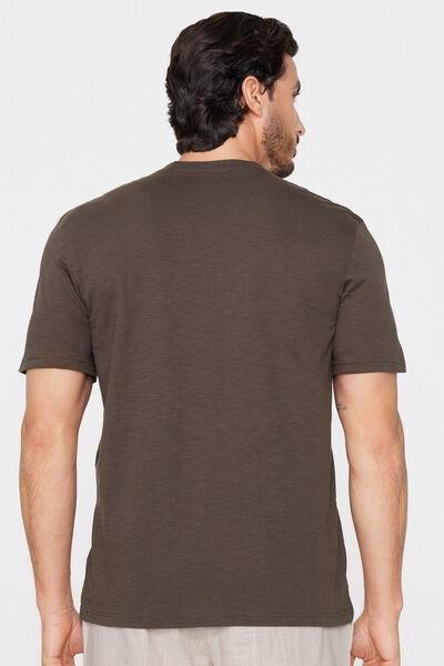 Brown Round Neck Slub Cotton T-Shirt, 5701_368Z, large image number 2