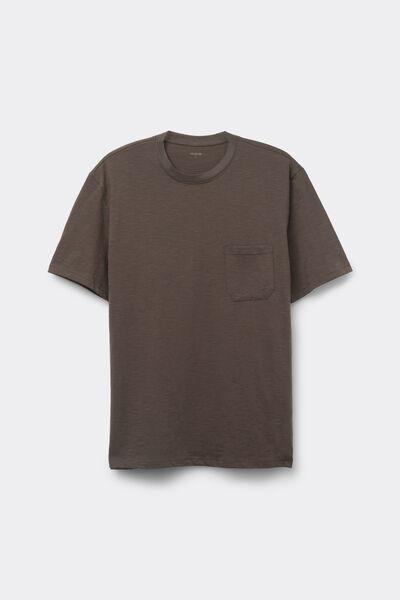 Brown Round Neck Slub Cotton T-Shirt, 5701_368Z, large image number 4