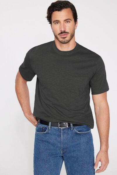 Grey Long Sleeves Slub Cotton T-Shirt, 5701_4712, large image number 0