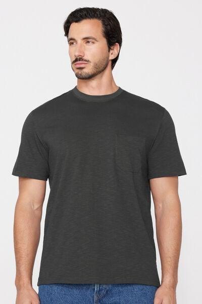 Grey Long Sleeves Slub Cotton T-Shirt, 5701_4712, large image number 1