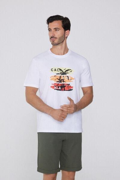 White Crewneck Printed T-Shirt, , large image number 1