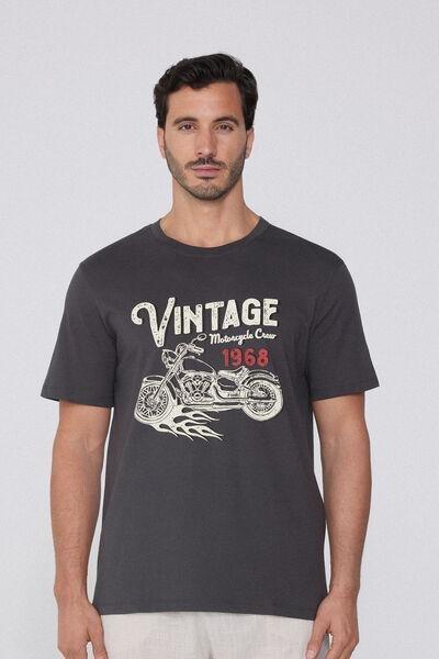 Black Crewneck Printed T-Shirt, , medium