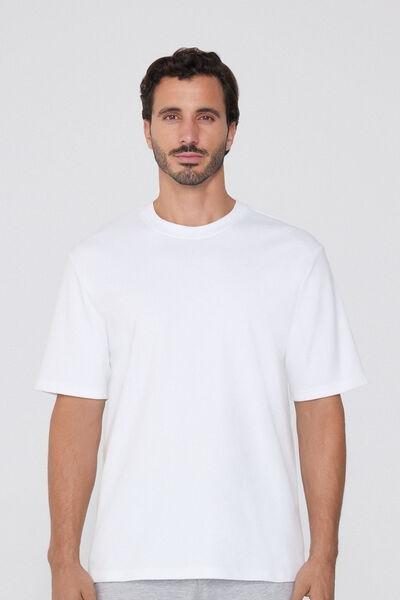White Short Sleeve Round Neck Cotton T-Shirt, , large image number 0
