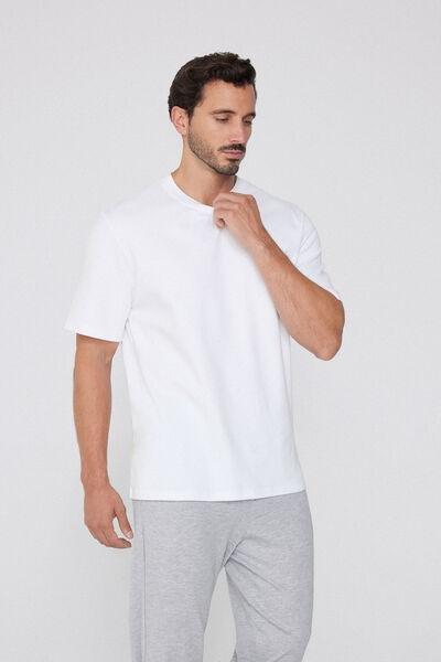 White Short Sleeve Round Neck Cotton T-Shirt, , large image number 1