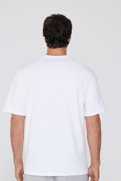 White Short Sleeve Round Neck Cotton T-Shirt, , large image number 2
