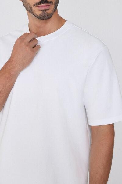 White Short Sleeve Round Neck Cotton T-Shirt, , large image number 3
