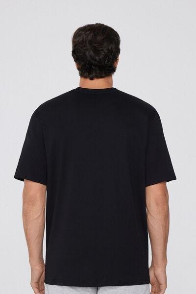 Black Short Sleeve Round Neck Cotton T-Shirt, Black, large image number 2