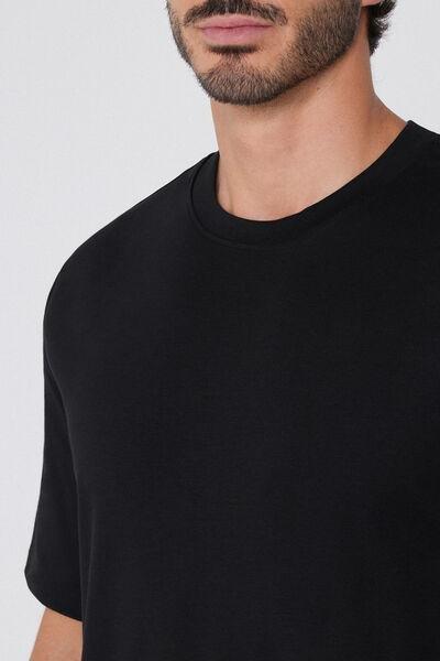 Black Short Sleeve Round Neck Cotton T-Shirt, Black, large image number 3