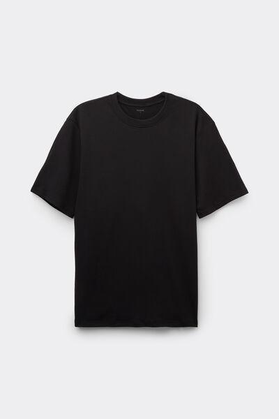 Black Short Sleeve Round Neck Cotton T-Shirt, Black, large image number 4
