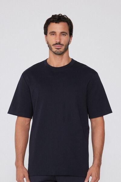 Navy Short Sleeve Round Neck Cotton T-Shirt, Deep Blue, large image number 0