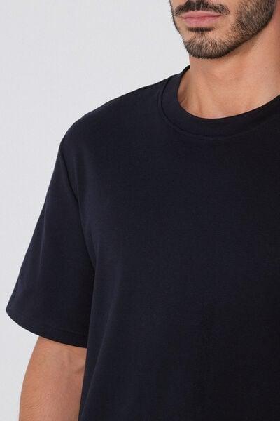 Navy Short Sleeve Round Neck Cotton T-Shirt, Deep Blue, large image number 2