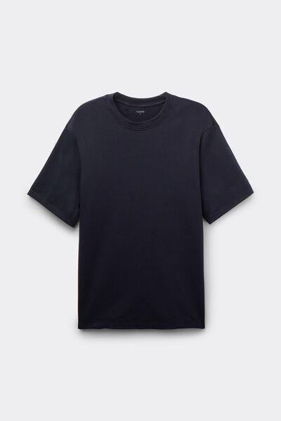 Navy Short Sleeve Round Neck Cotton T-Shirt, Deep Blue, large image number 3