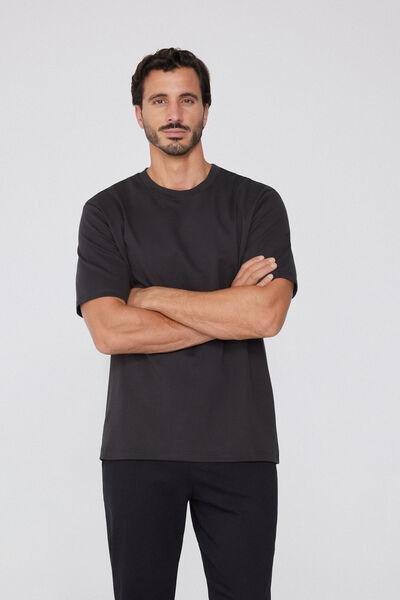 Grey Short Sleeve Round Neck Cotton T-Shirt, 5701_4712, large image number 1