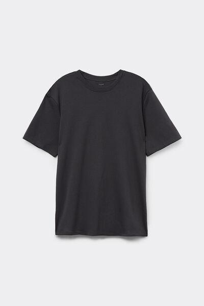 Grey Short Sleeve Round Neck Cotton T-Shirt, 5701_4712, large image number 3