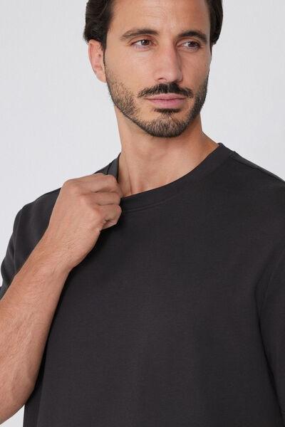 Grey Short Sleeve Round Neck Cotton T-Shirt, 5701_4712, large image number 3