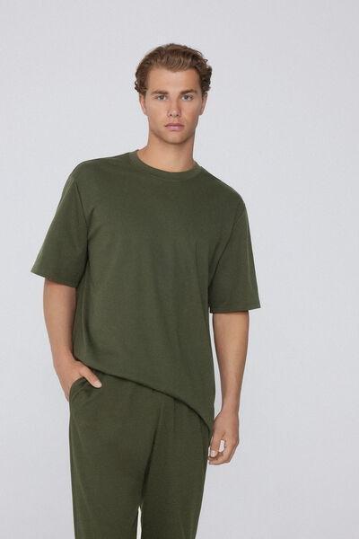 Green Short Sleeve Round Neck Cotton T-Shirt, 5701_790J, large image number 1