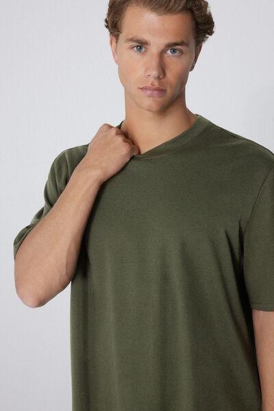 Green Short Sleeve Round Neck Cotton T-Shirt, 5701_790J, large image number 3