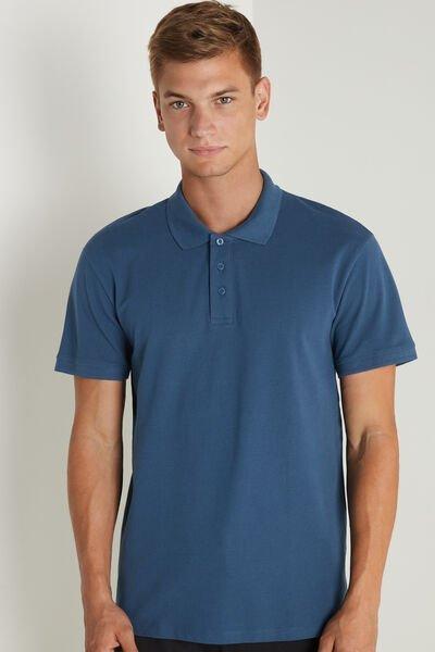 Blue Denim Cotton Pique Polo With Buttons, Men, 5701_9120, large image number 1