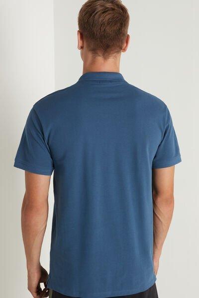 Blue Denim Cotton Pique Polo With Buttons, Men, 5701_9120, large image number 2