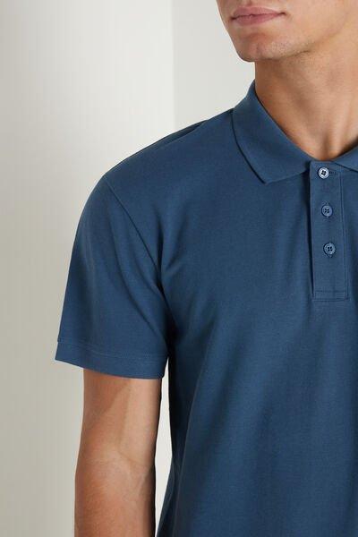 Blue Denim Cotton Pique Polo With Buttons, Men, 5701_9120, large image number 3