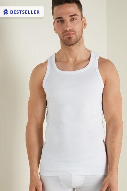 Tezenis - White Ribbed Cotton Vest Top