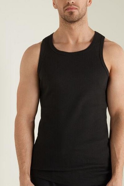 Tezenis - BLACK Ribbed Cotton Vest Top