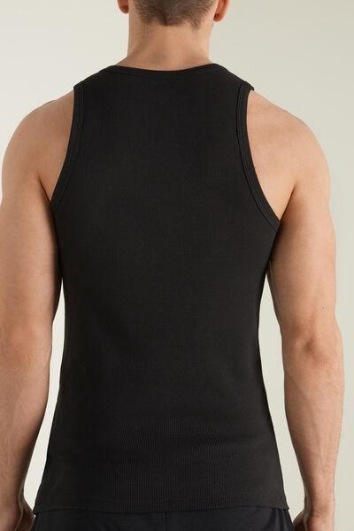 Black Ribbed Vest Top, Black, large image number 2