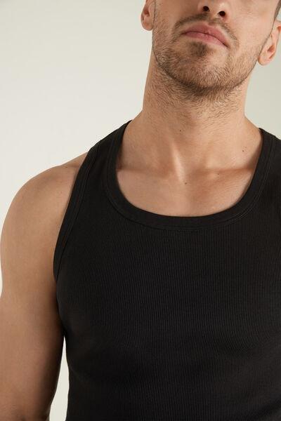 Black Ribbed Vest Top, Black, large image number 3
