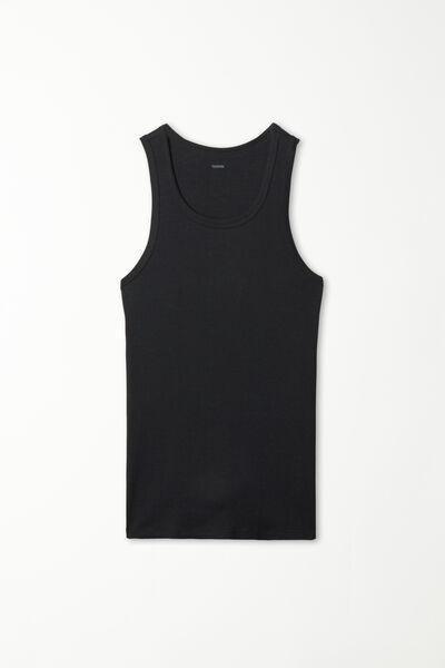 Tezenis - Black Ribbed Cotton Vest Top