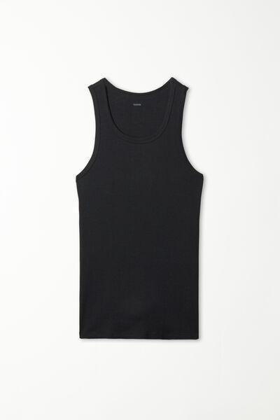 Black Ribbed Vest Top, Black, large image number 4