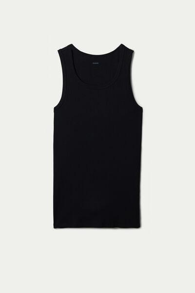Tezenis - Black Ribbed Cotton Vest Top