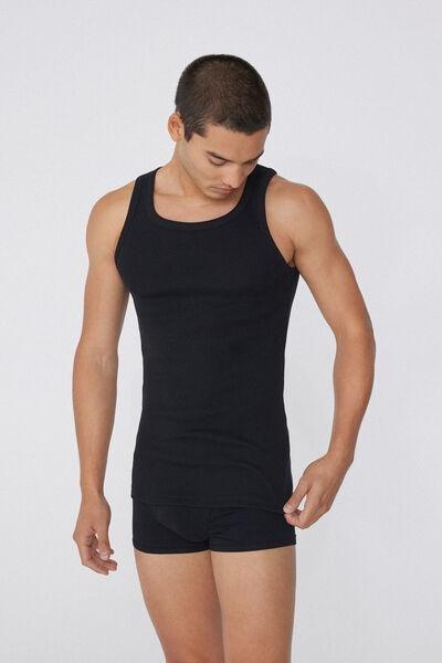 Black Ribbed Vest Top, Black, large image number 8