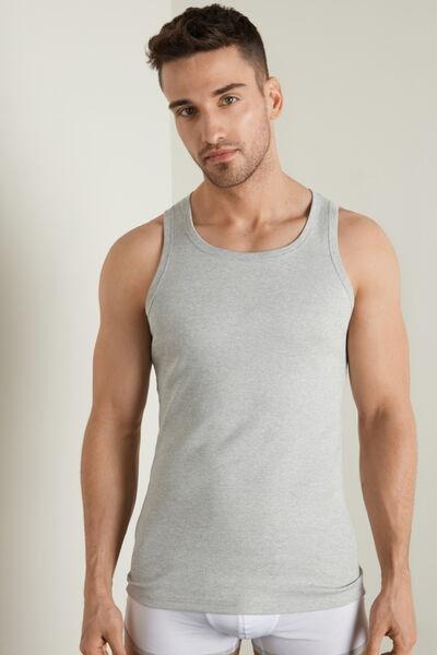 Light Grey Blend Ribbed Cotton Vest Top, Men, , medium
