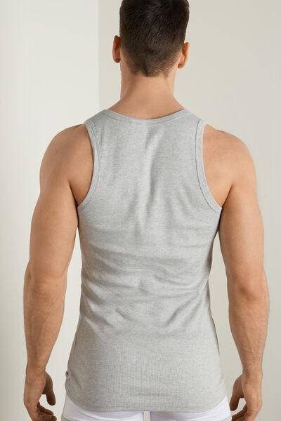 Grey Ribbed Cotton Vest Top, , large image number 2