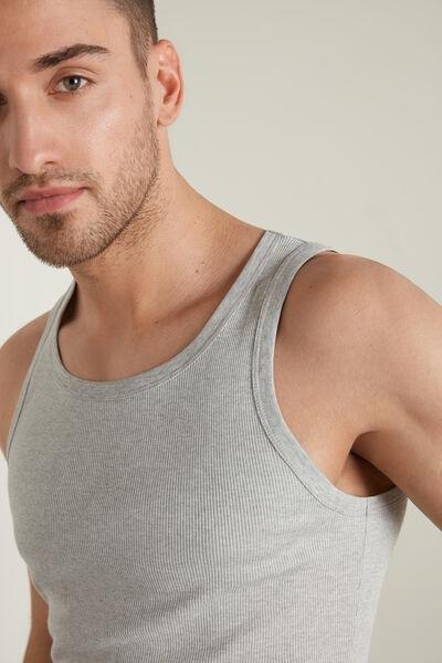 Grey Ribbed Cotton Vest Top, , large image number 3