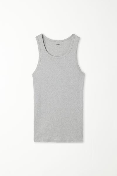 Grey Ribbed Cotton Vest Top, , large image number 4