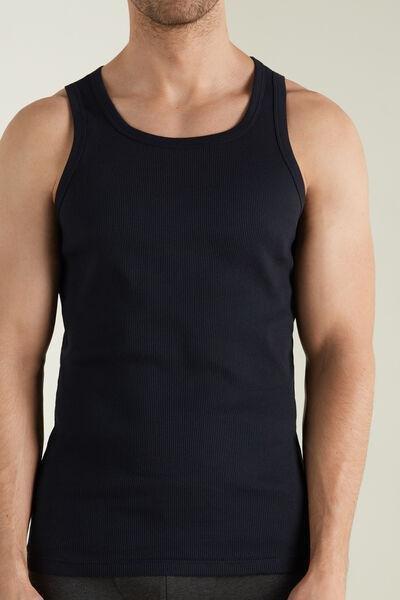 Navy Ribbed Cotton Vest Top, , large image number 0