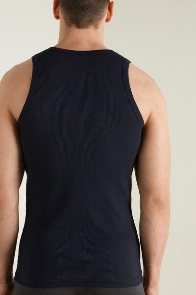 Navy Ribbed Cotton Vest Top, , large image number 2