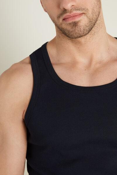 Navy Ribbed Cotton Vest Top, , large image number 3