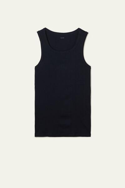 Navy Ribbed Cotton Vest Top, , large image number 4