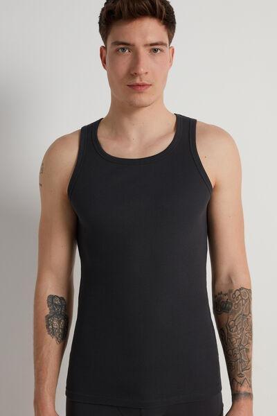 Black Ribbed Vest Top, , large image number 0