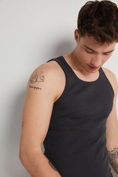 Black Ribbed Vest Top, , large image number 1